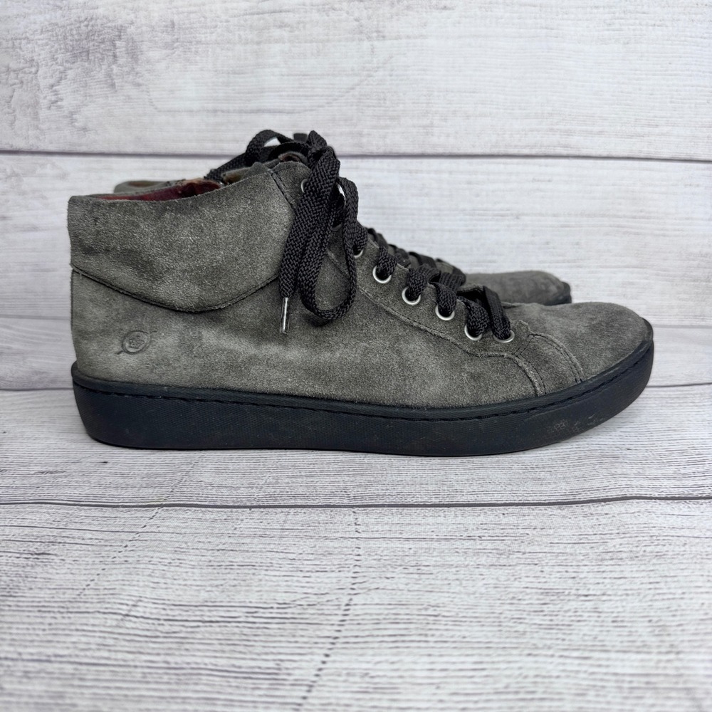 Born F69742 Charcoal‎ Grey Suede Mid Top Zip Sneakers Womens Size 6M